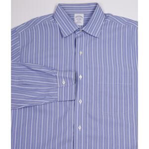 Brooks Brothers Slim Fit Non Iron Cotton Blue White Striped Dress Shirt 16-35